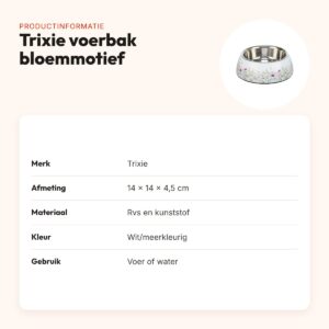 Trixie voerbak/drinkbak bloemmotief rvs wit/meerkleurig 14 x 14 x 4,5 cm – productinformatie
