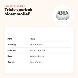 Trixie voerbak/drinkbak bloemmotief rvs wit/meerkleurig 18 x 18 x 6 cm – productinformatie