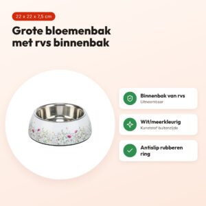 Trixie voerbak/drinkbak bloemmotief rvs wit/meerkleurig 22 x 22 x 7,5 cm – voordelen