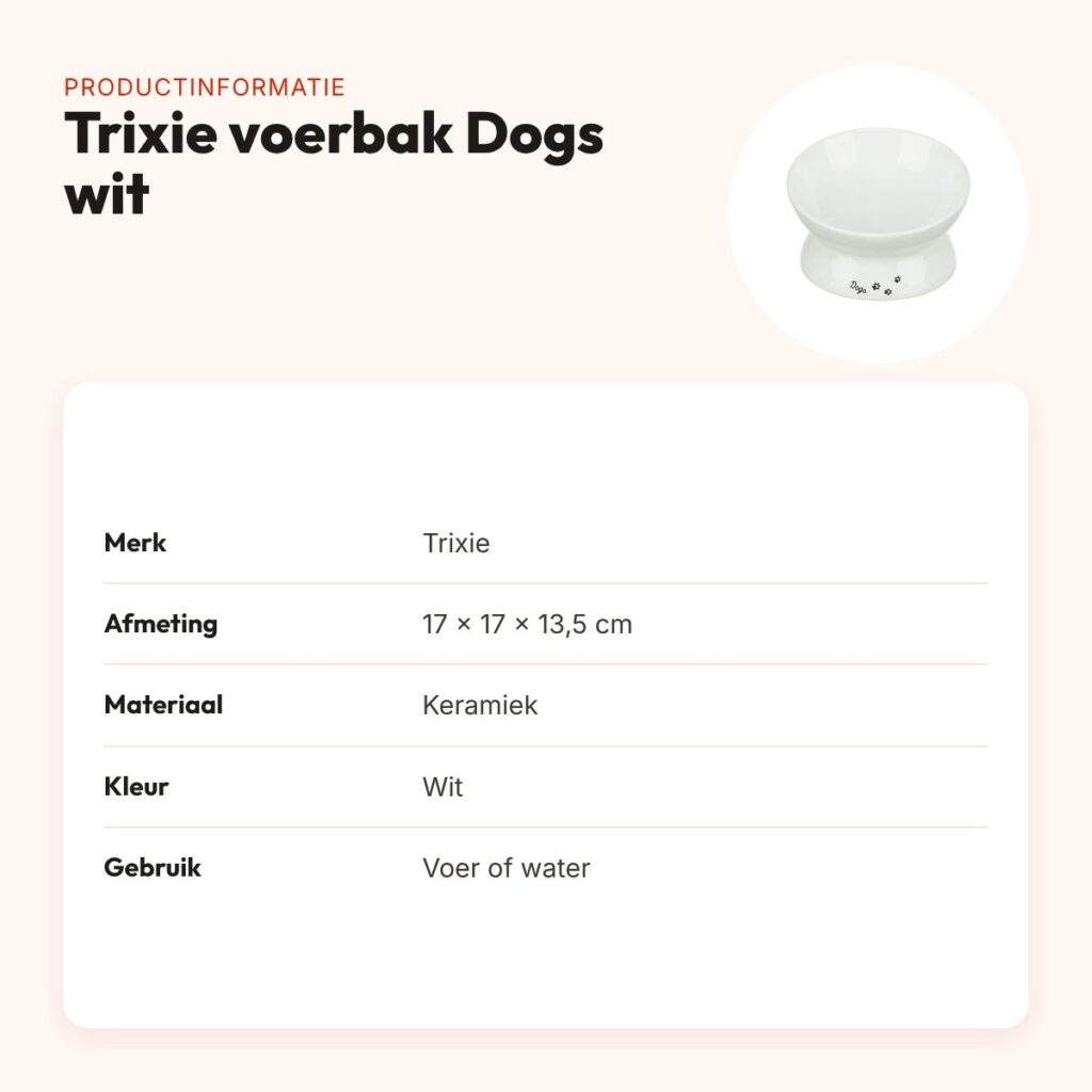 Trixie voerbak/drinkbak Dogs keramiek verhoogd wit 17 x 17 x 13,5 cm – productinformatie