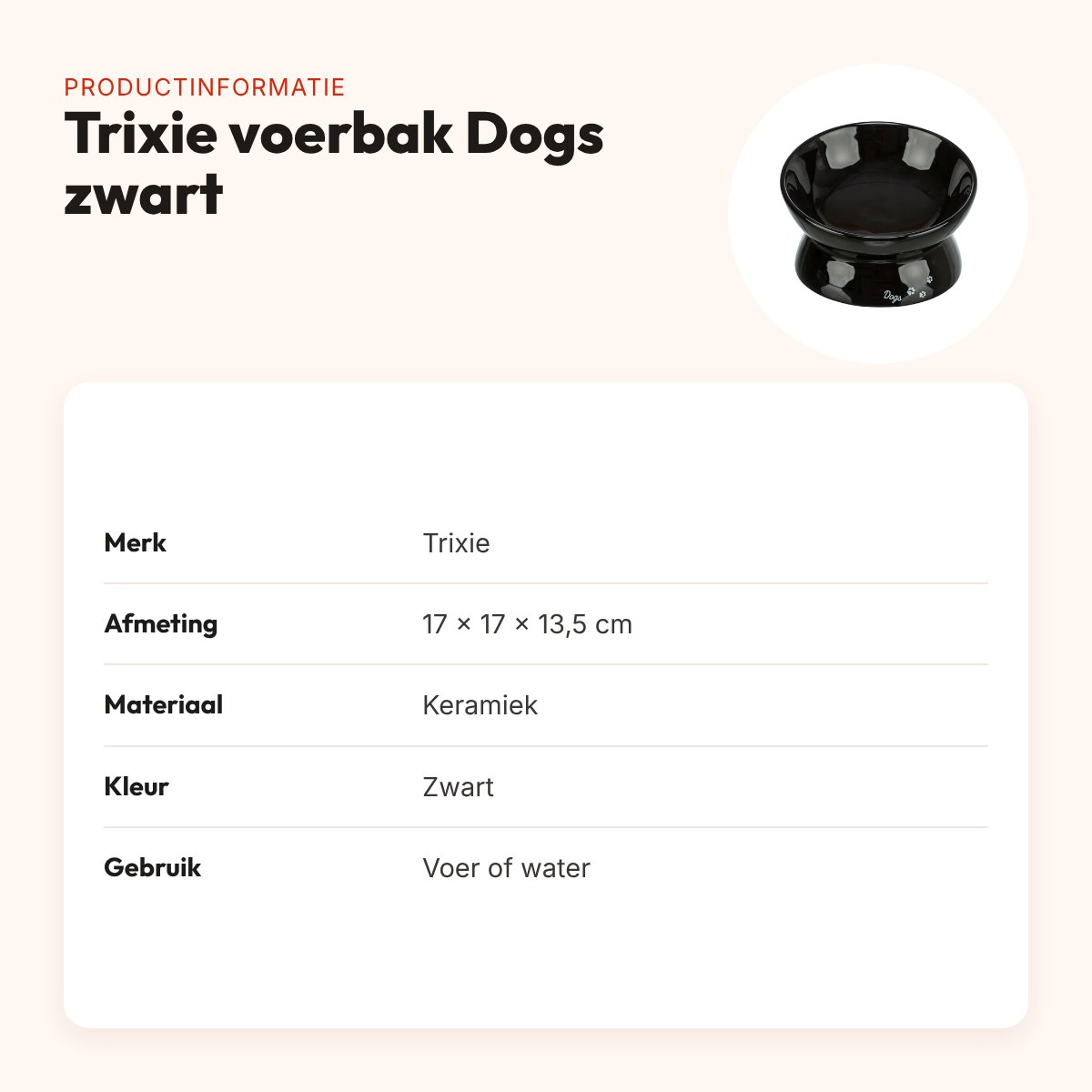 Trixie voerbak/drinkbak Dogs keramiek verhoogd zwart 17 x 17 x 13,5 cm – productinformatie