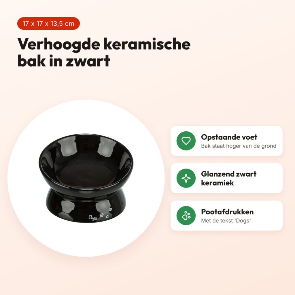 Trixie voerbak/drinkbak Dogs keramiek verhoogd zwart 17 x 17 x 13,5 cm – voordelen