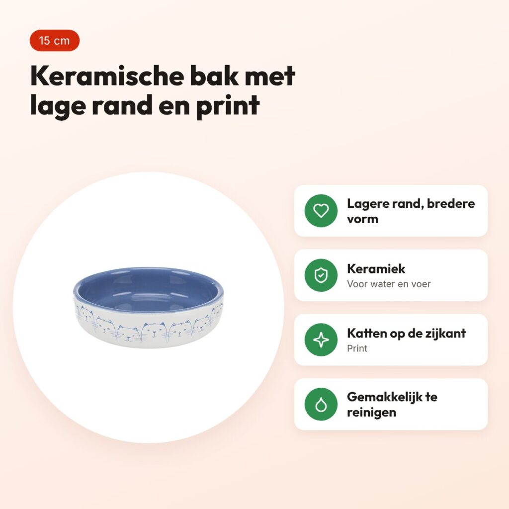 Trixie voerbak/drinkbak kat platte neus lichtblauw/wit 15 cm – voordelen