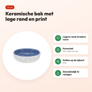Trixie voerbak/drinkbak kat platte neus lichtblauw/wit 15 cm – voordelen