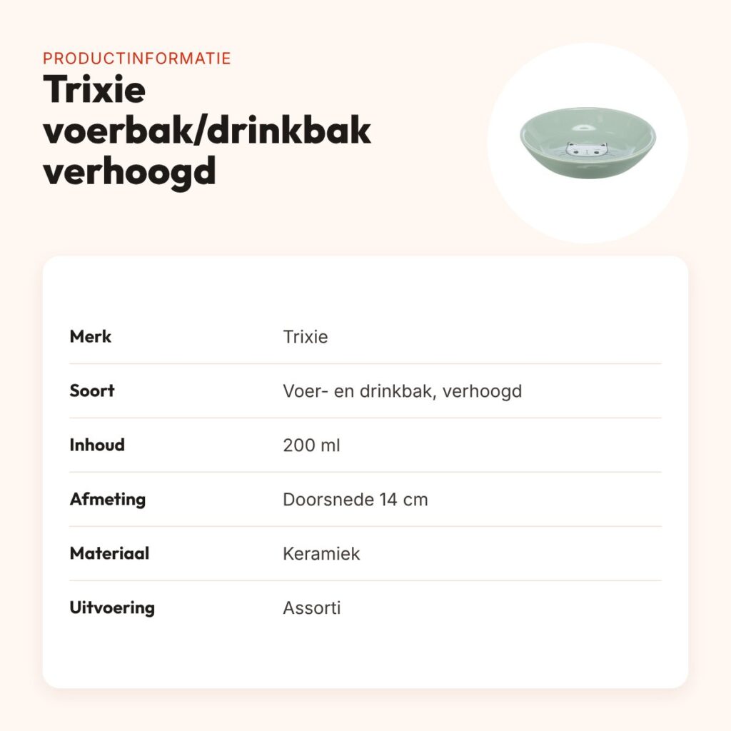 Trixie voerbak/drinkbak kat verhoogd keramiek assorti 200 ml 14 cm – productinformatie