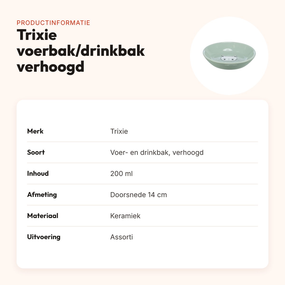 Trixie voerbak/drinkbak kat verhoogd keramiek assorti 200 ml 14 cm – productinformatie