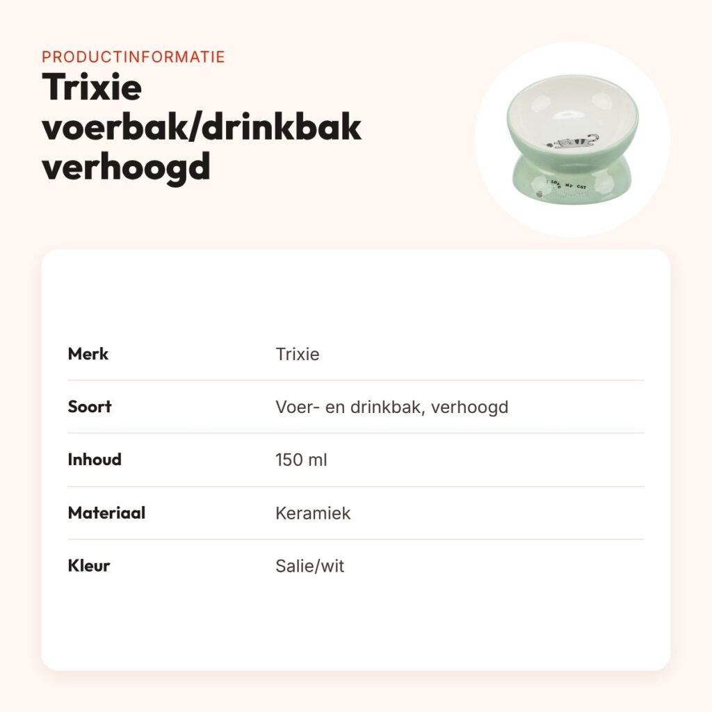 Trixie voerbak/drinkbak kat verhoogd keramiek salie/wit 150 ml – productinformatie