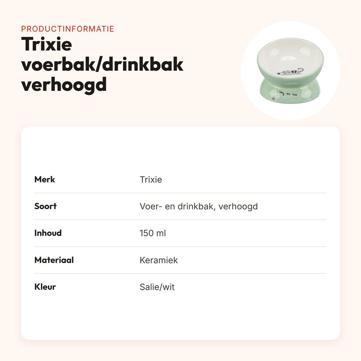 Trixie voerbak/drinkbak kat verhoogd keramiek salie/wit 150 ml – productinformatie