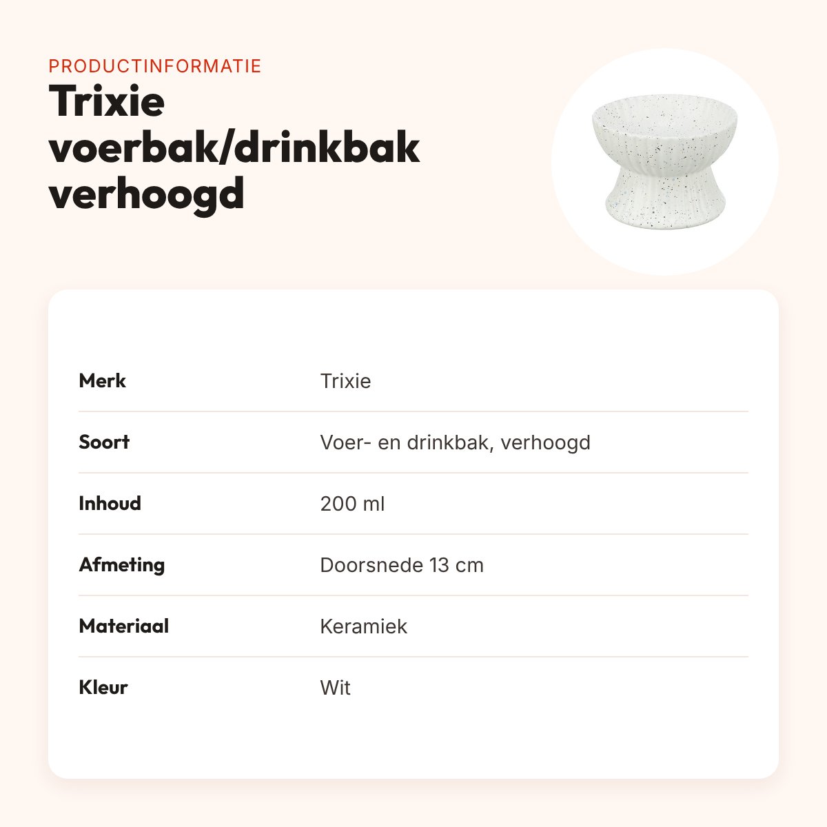 Trixie voerbak/drinkbak kat verhoogd keramiek wit 200 ml 13 cm – productinformatie