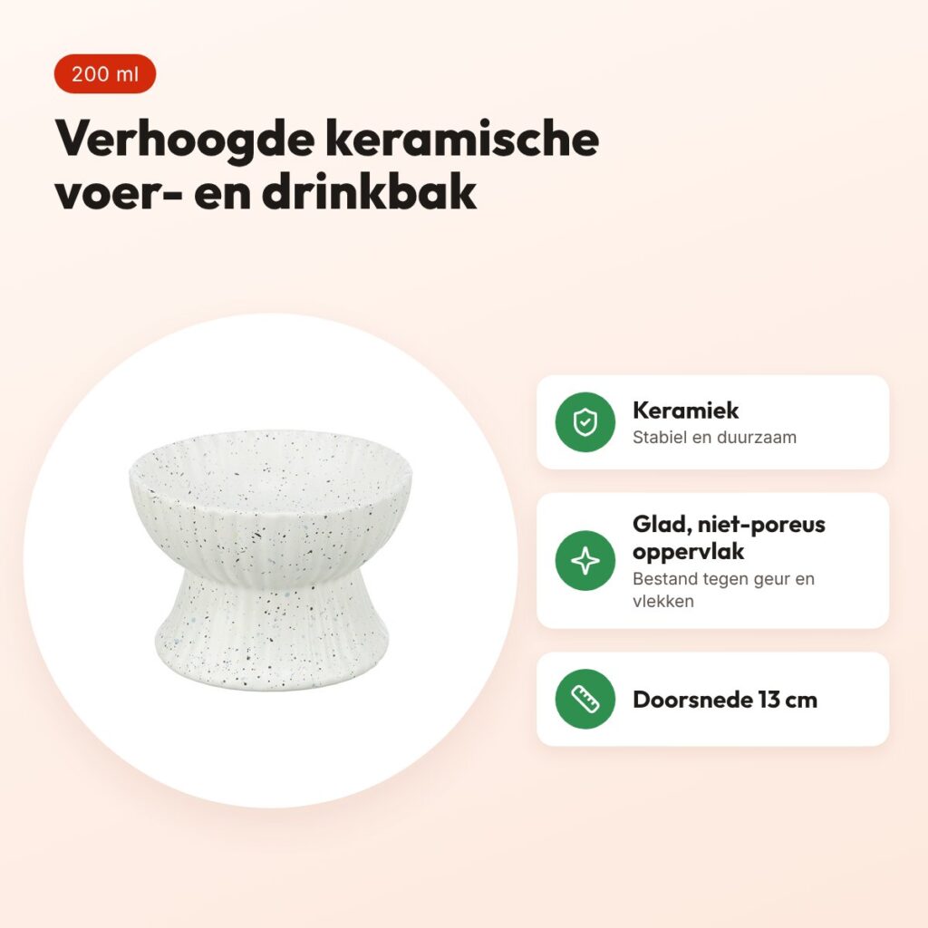Trixie voerbak/drinkbak kat verhoogd keramiek wit 200 ml 13 cm – voordelen