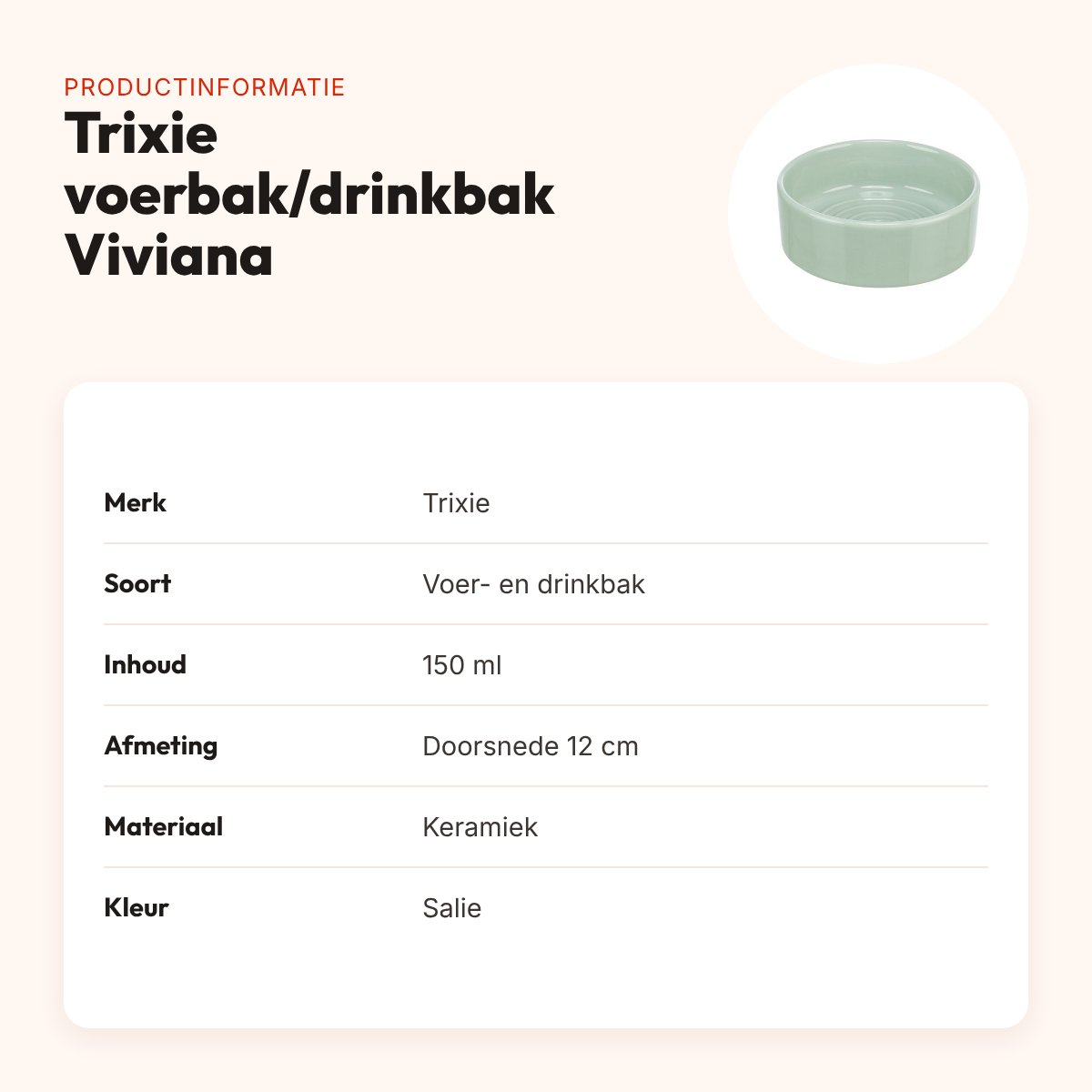 Trixie voerbak/drinkbak kat Viviana keramiek salie 150 ml 12 cm – productinformatie