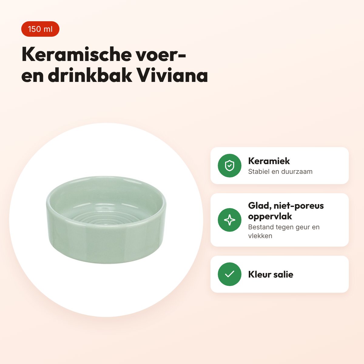 Trixie voerbak/drinkbak kat Viviana keramiek salie 150 ml 12 cm – voordelen