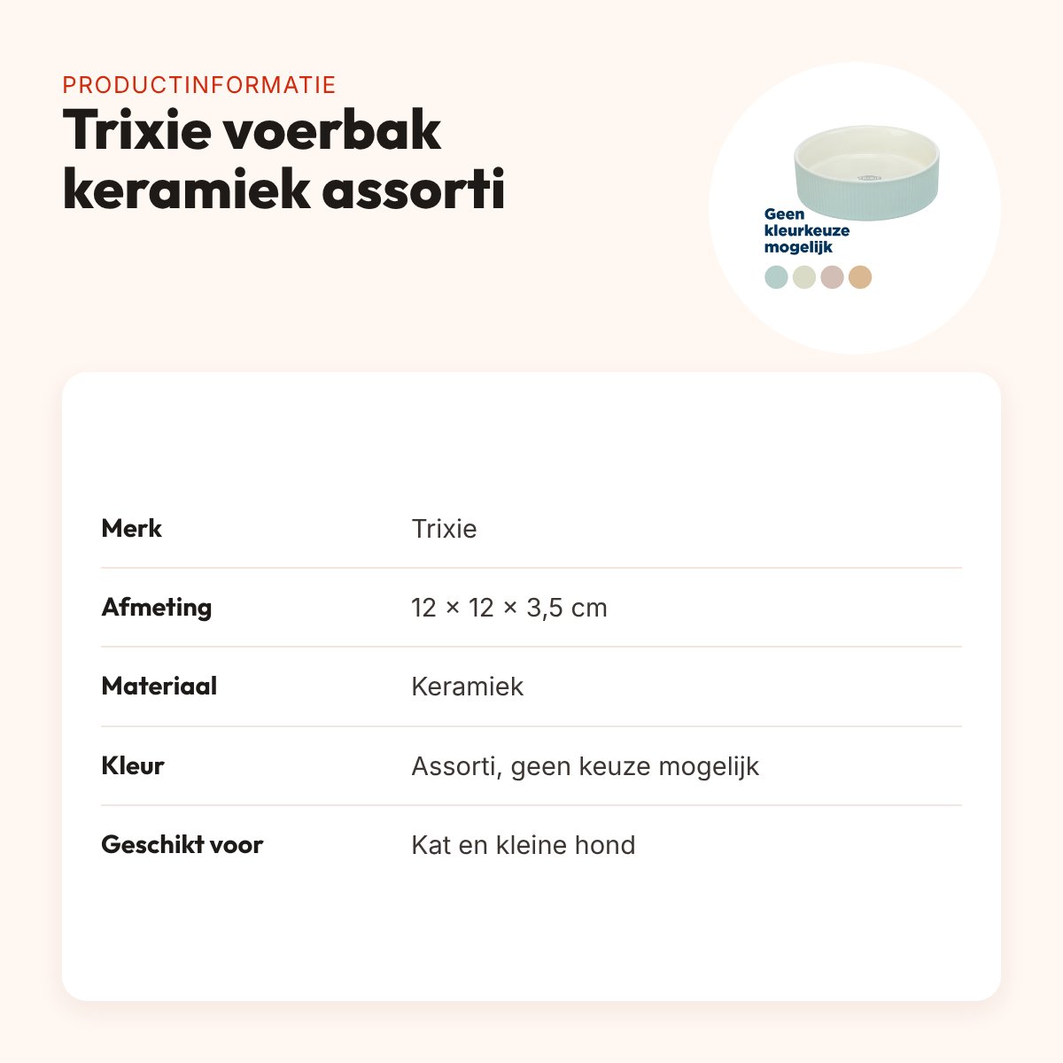 Trixie voerbak/drinkbak keramiek assorti 12 x 12 x 3,5 cm – productinformatie