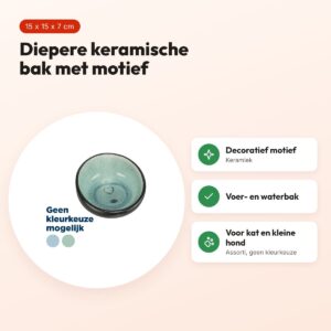 Trixie voerbak/drinkbak keramiek assorti 15 x 15 x 7 cm – met motief – voordelen