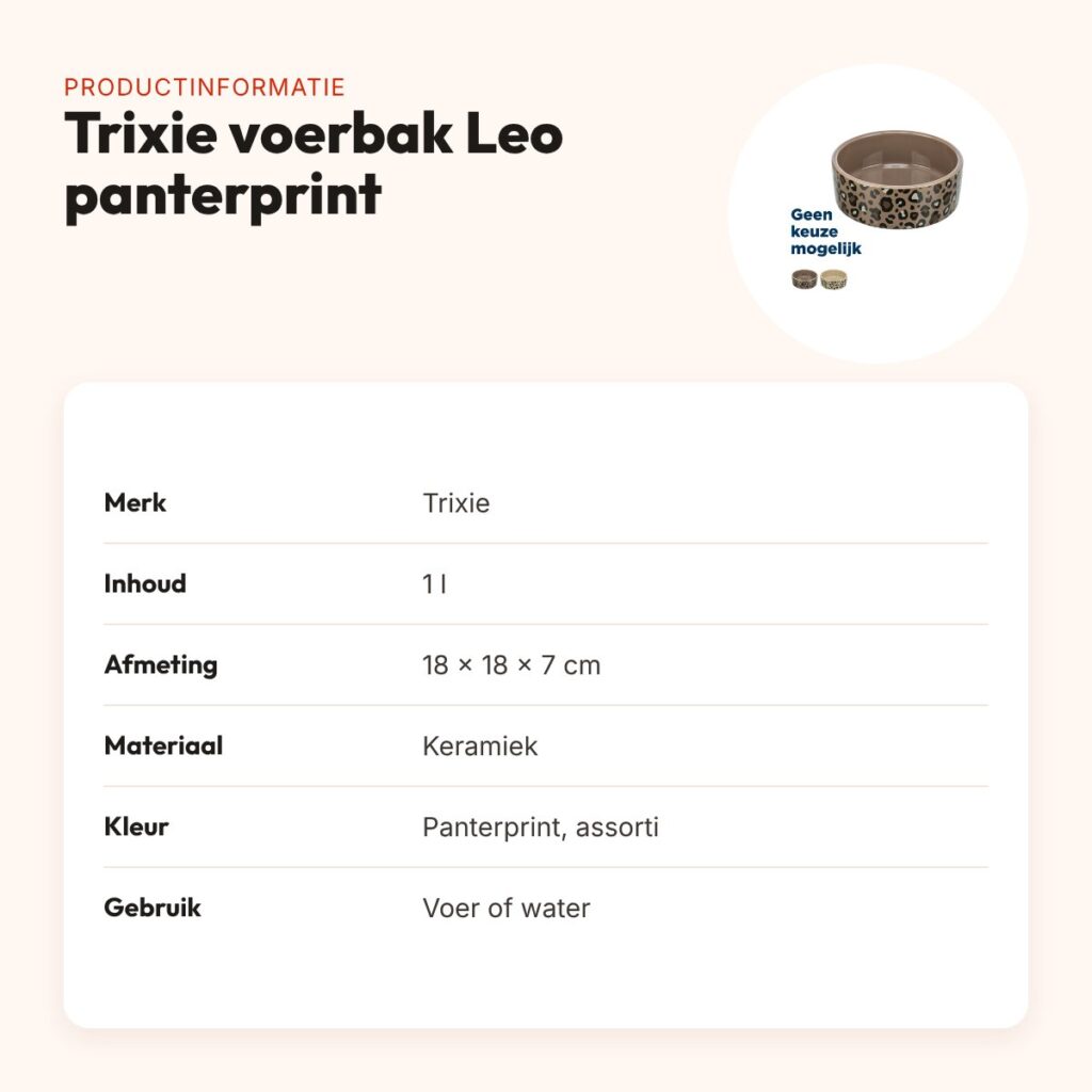 Trixie voerbak/drinkbak Leo keramiek panterprint 1 l 18 x 18 x 7 cm – productinformatie