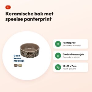 Trixie voerbak/drinkbak Leo keramiek panterprint 1 l 18 x 18 x 7 cm – voordelen