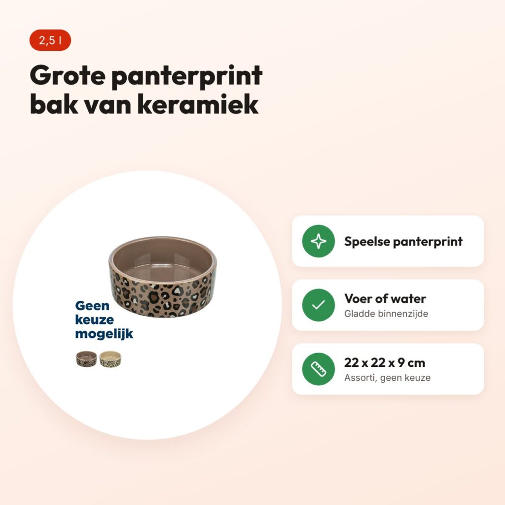 Trixie voerbak/drinkbak Leo keramiek panterprint 2,5 l 22 x 22 x 9 cm – voordelen
