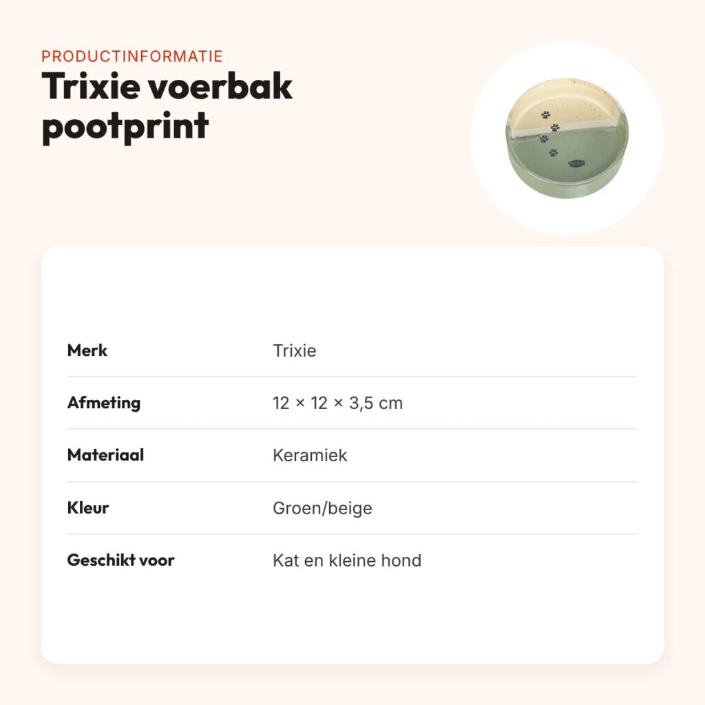 Trixie voerbak/drinkbak met pootprint keramiek groen/beige 12 x 12 x 3,5 cm – productinformatie