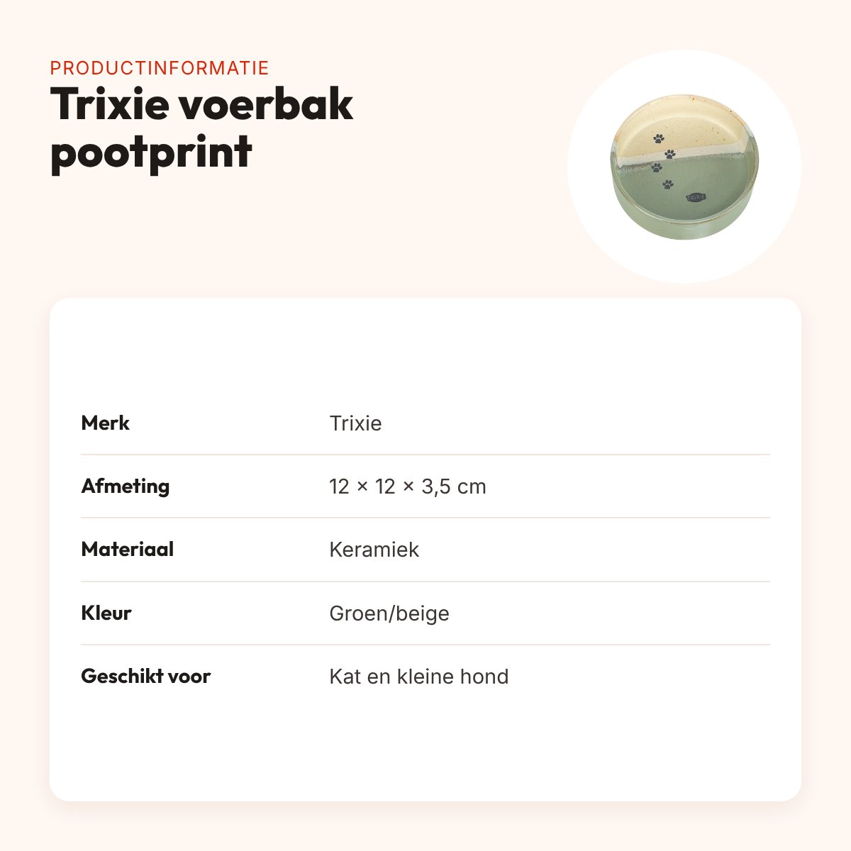 Trixie voerbak/drinkbak met pootprint keramiek groen/beige 12 x 12 x 3,5 cm – productinformatie