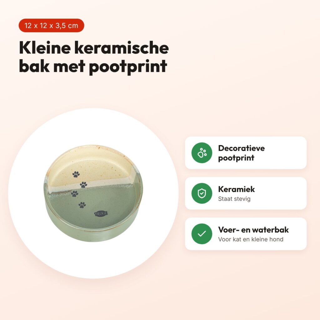 Trixie voerbak/drinkbak met pootprint keramiek groen/beige 12 x 12 x 3,5 cm – voordelen