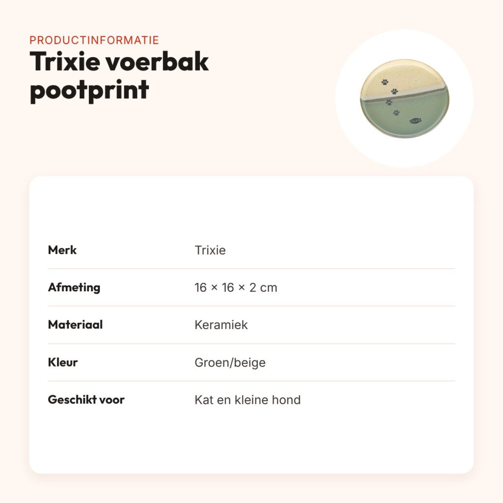 Trixie voerbak/drinkbak met pootprint keramiek groen/beige 16 x 16 x 2 cm – productinformatie