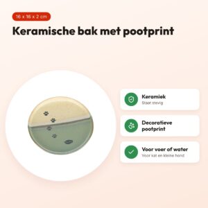 Trixie voerbak/drinkbak met pootprint keramiek groen/beige 16 x 16 x 2 cm – voordelen
