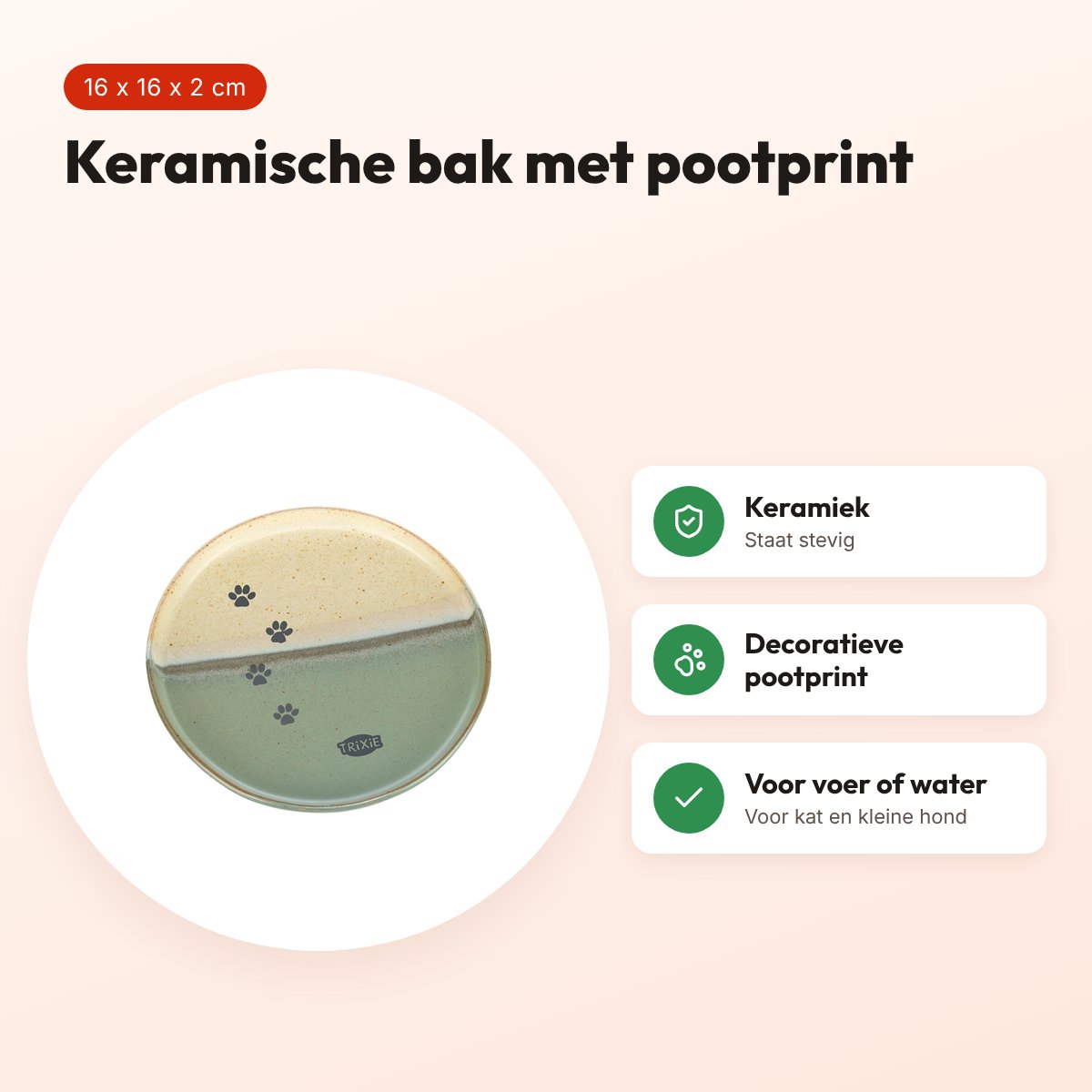 Trixie voerbak/drinkbak met pootprint keramiek groen/beige 16 x 16 x 2 cm – voordelen