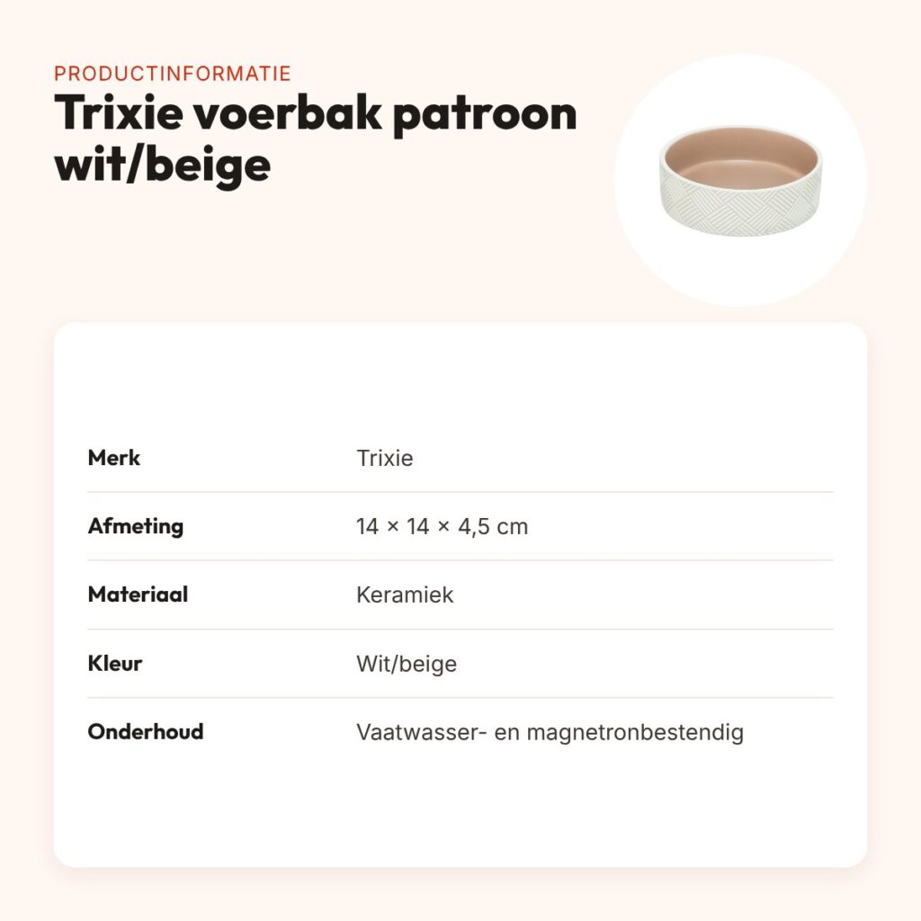 Trixie voerbak/drinkbak patroon keramiek wit/beige 14 x 14 x 4,5 cm – productinformatie