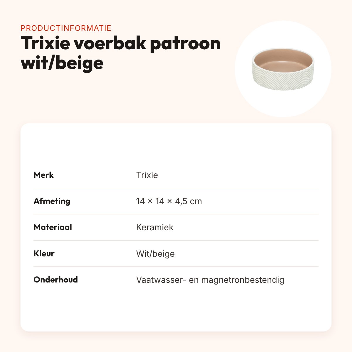 Trixie voerbak/drinkbak patroon keramiek wit/beige 14 x 14 x 4,5 cm – productinformatie