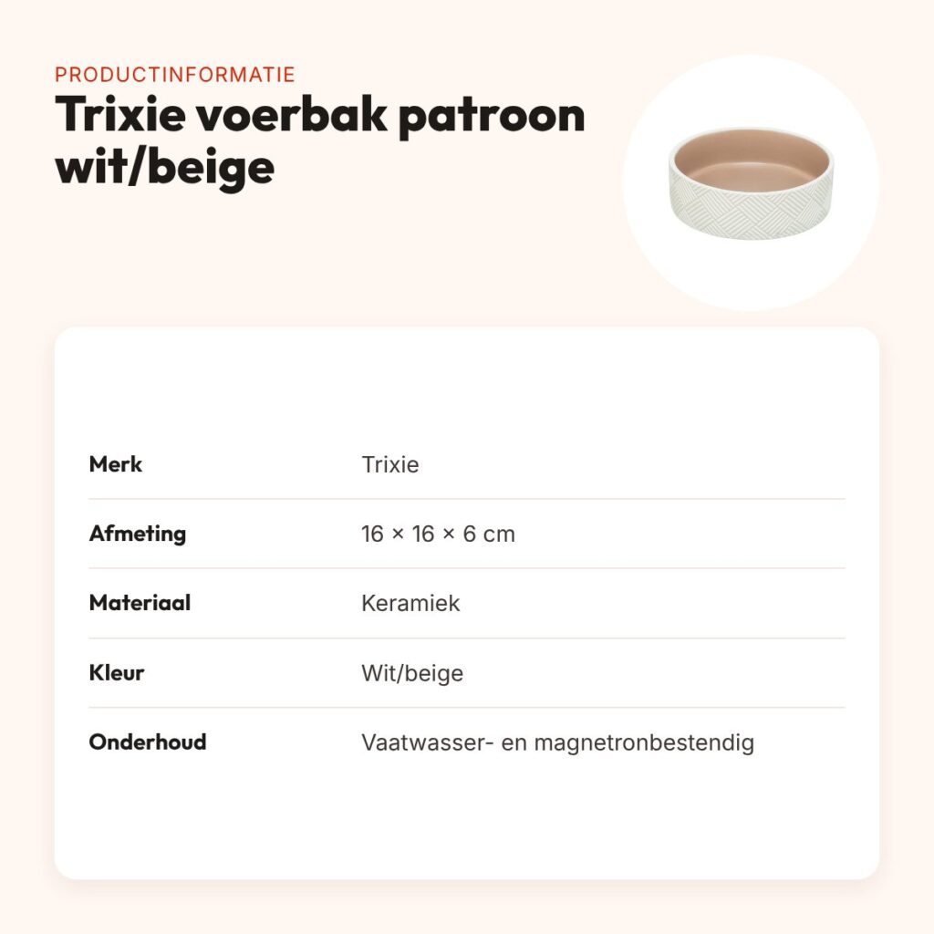 Trixie voerbak/drinkbak patroon keramiek wit/beige 16 x 16 x 6 cm – productinformatie