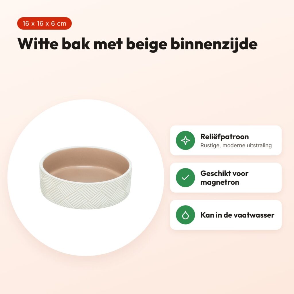 Trixie voerbak/drinkbak patroon keramiek wit/beige 16 x 16 x 6 cm – voordelen