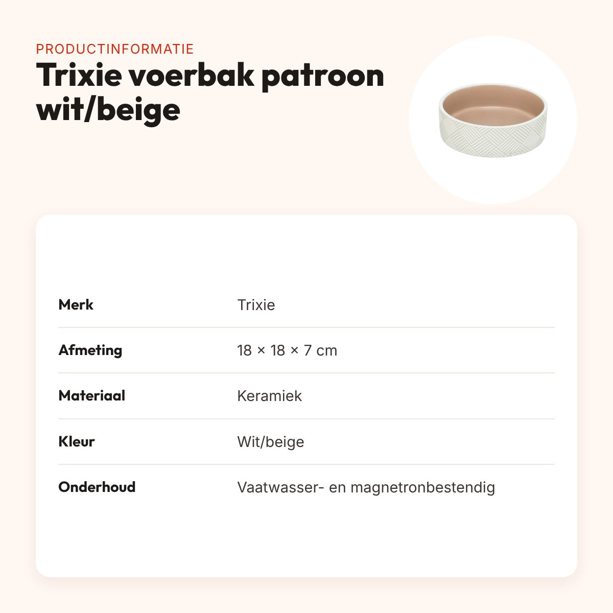 Trixie voerbak/drinkbak patroon keramiek wit/beige 18 x 18 x 7 cm – productinformatie