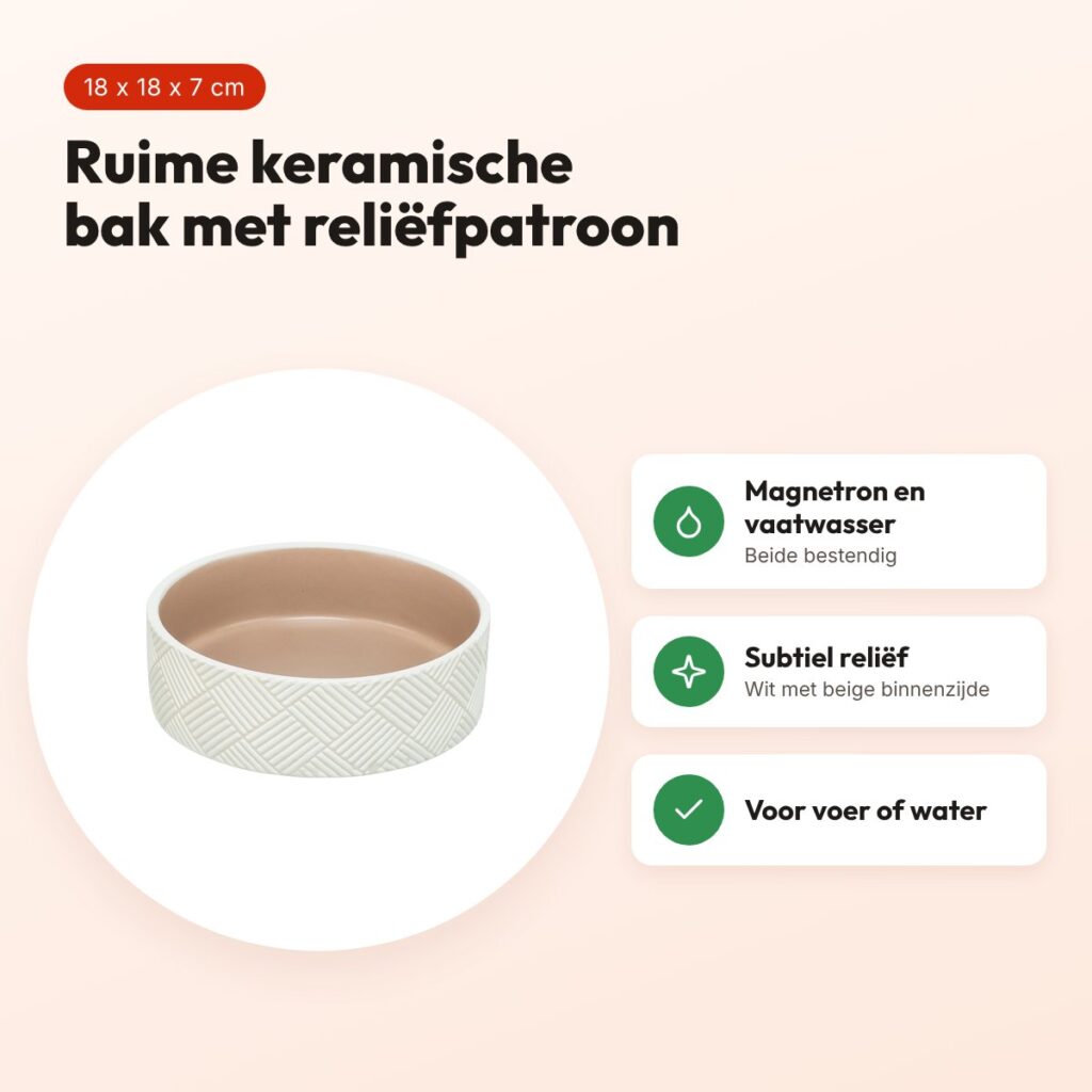 Trixie voerbak/drinkbak patroon keramiek wit/beige 18 x 18 x 7 cm – voordelen