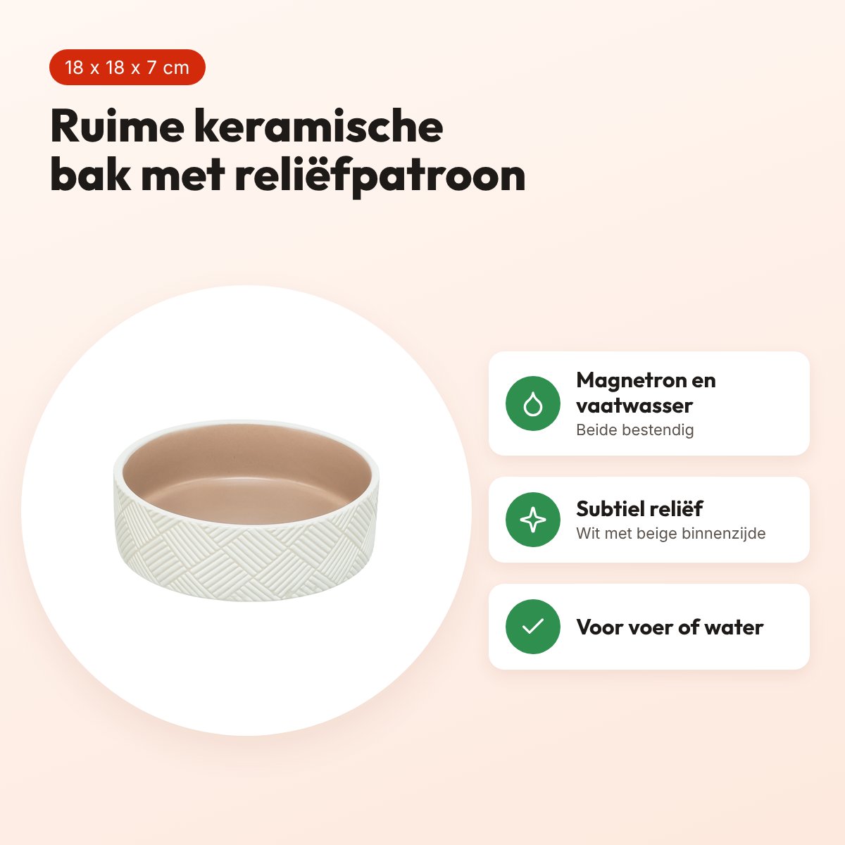 Trixie voerbak/drinkbak patroon keramiek wit/beige 18 x 18 x 7 cm – voordelen