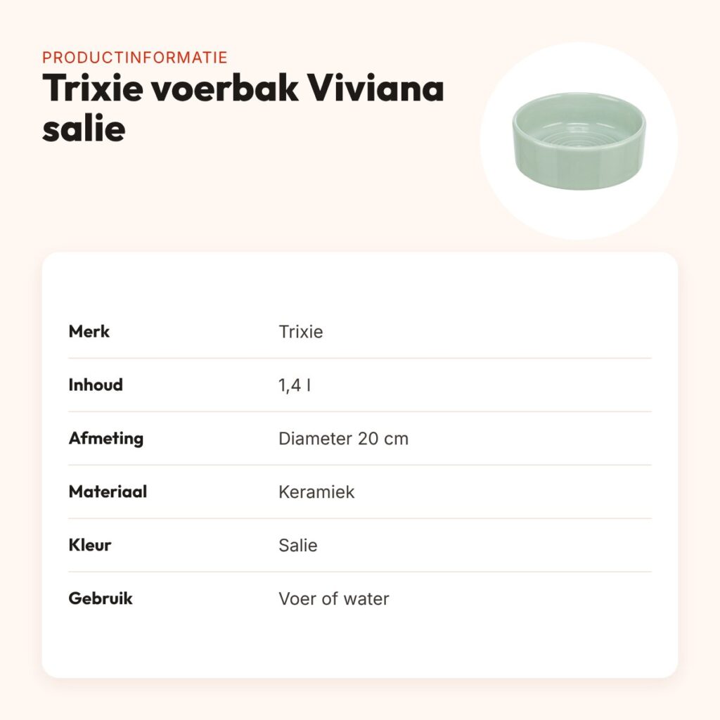 Trixie voerbak/drinkbak Viviana keramiek salie 1,4 l 20 cm – productinformatie