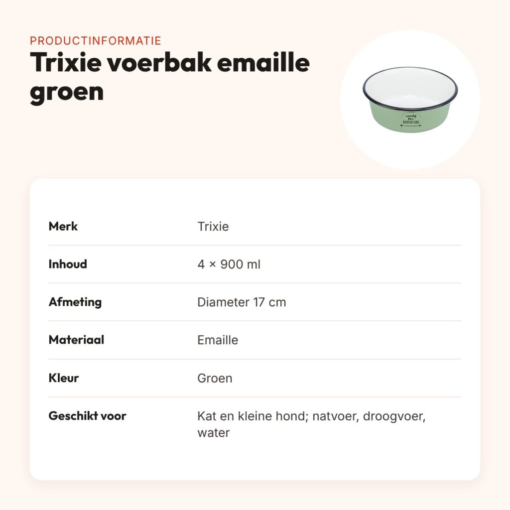Trixie voerbak emaille groen 17 cm 900 ml – 4 stuks – productinformatie