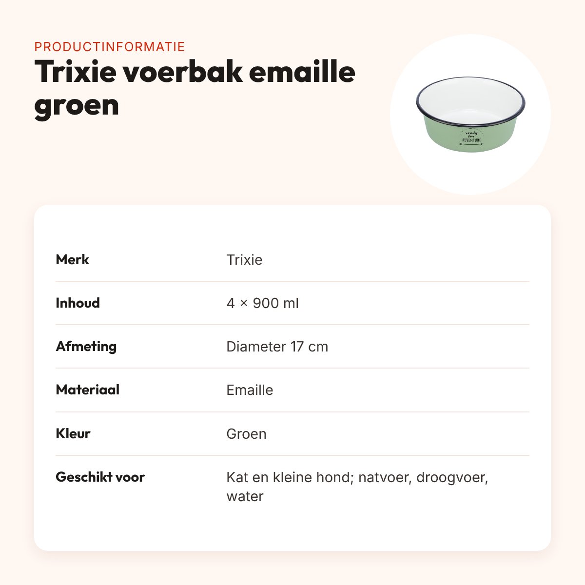 Trixie voerbak emaille groen 17 cm 900 ml – 4 stuks – productinformatie