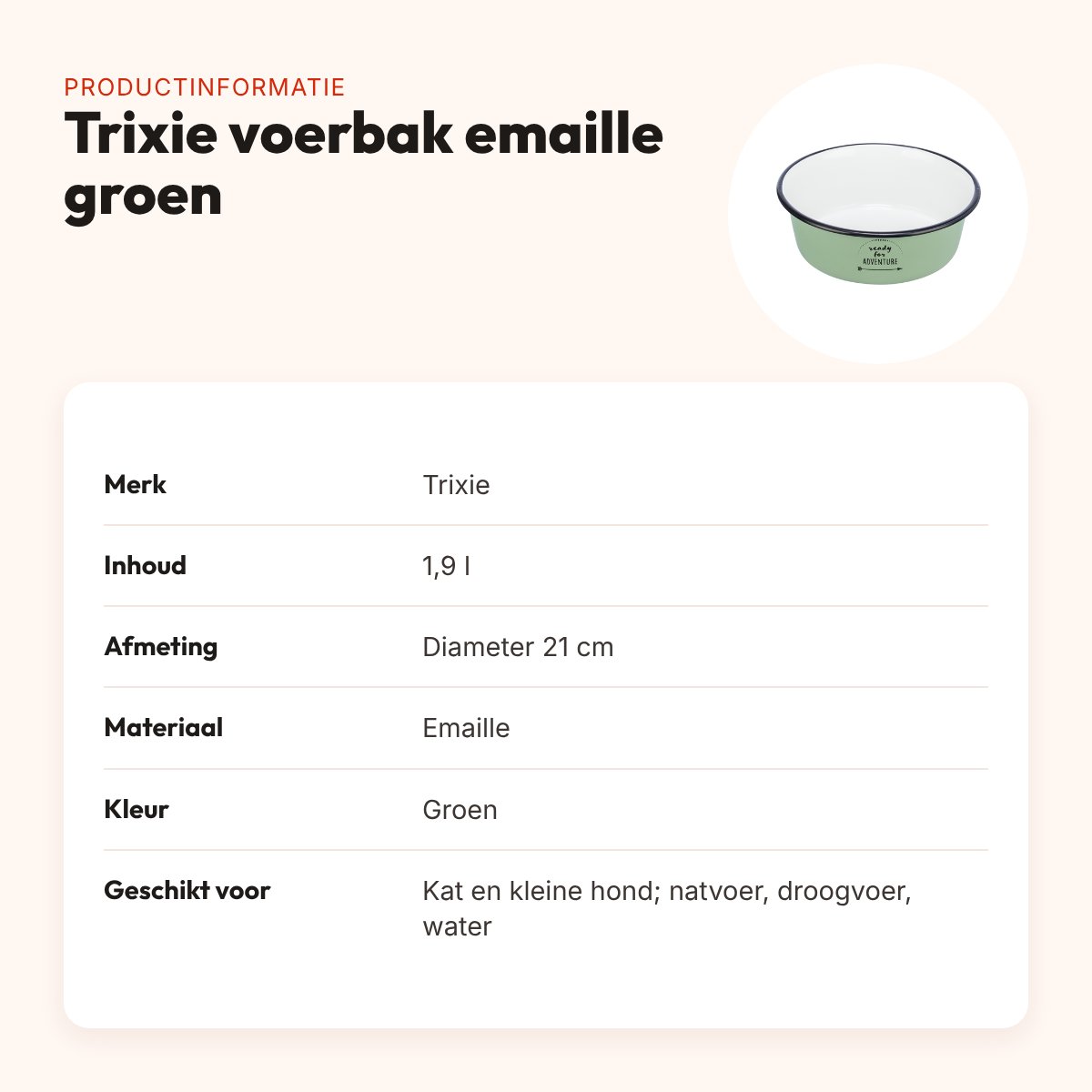 Trixie voerbak emaille groen 21 cm 1,9 l – Ready for adventure – productinformatie