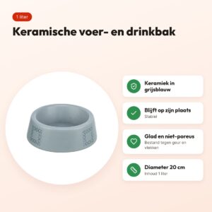 Trixie voerbak en drinkbak Dogs keramiek grijsblauw 1 liter 20 cm – voordelen