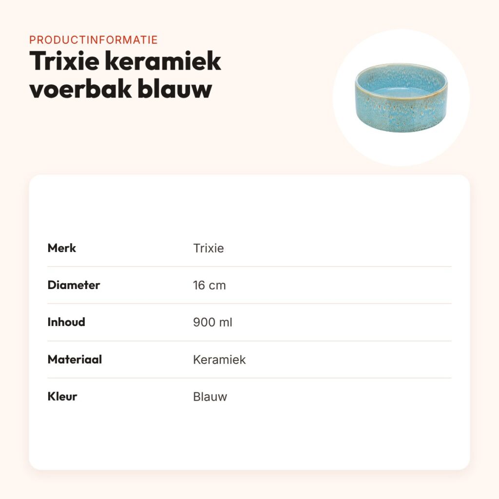 Trixie voerbak en drinkbak keramiek blauw 16 cm 900 ml – hond en kat – productinformatie