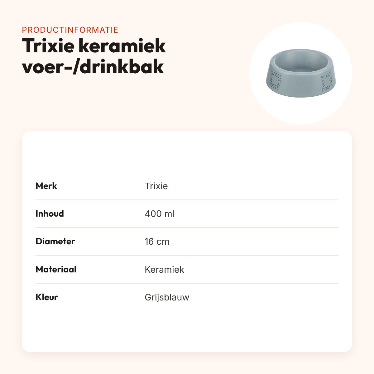 Trixie voerbak en drinkbak keramiek grijsblauw 400 ml 16 cm – voor honden – productinformatie