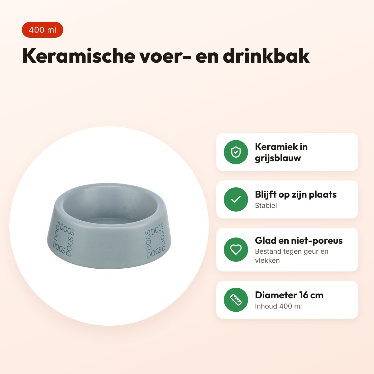 Trixie voerbak en drinkbak keramiek grijsblauw 400 ml 16 cm – voor honden – voordelen