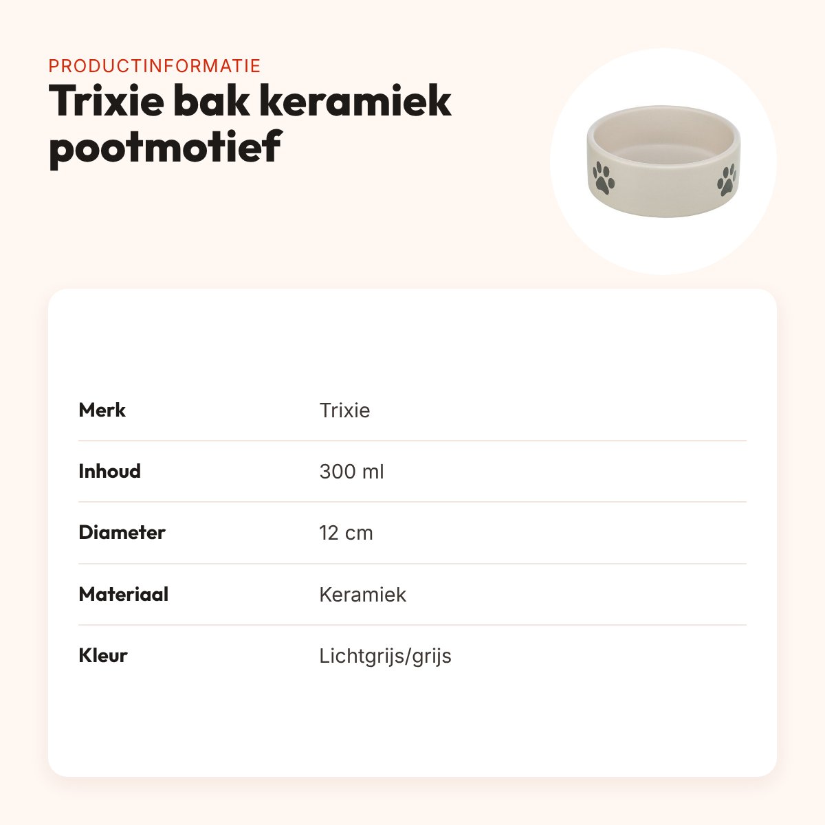 Trixie voerbak en drinkbak pootmotief keramiek lichtgrijs 300 ml 12 cm – productinformatie