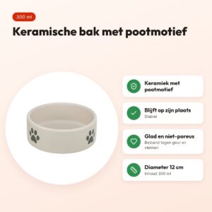 Trixie voerbak en drinkbak pootmotief keramiek lichtgrijs 300 ml 12 cm – voordelen