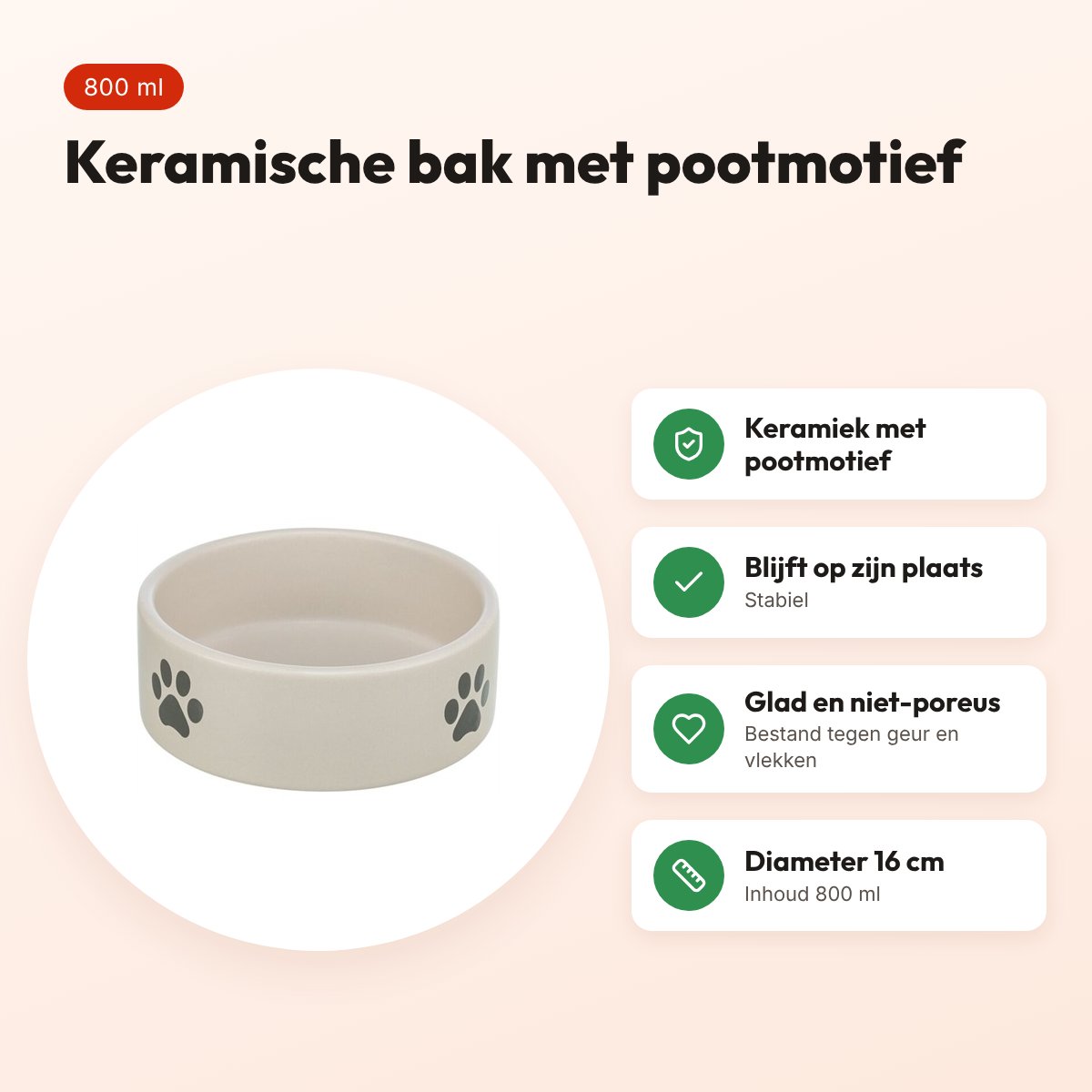 Trixie voerbak en drinkbak pootmotief keramiek lichtgrijs 800 ml 16 cm – voordelen