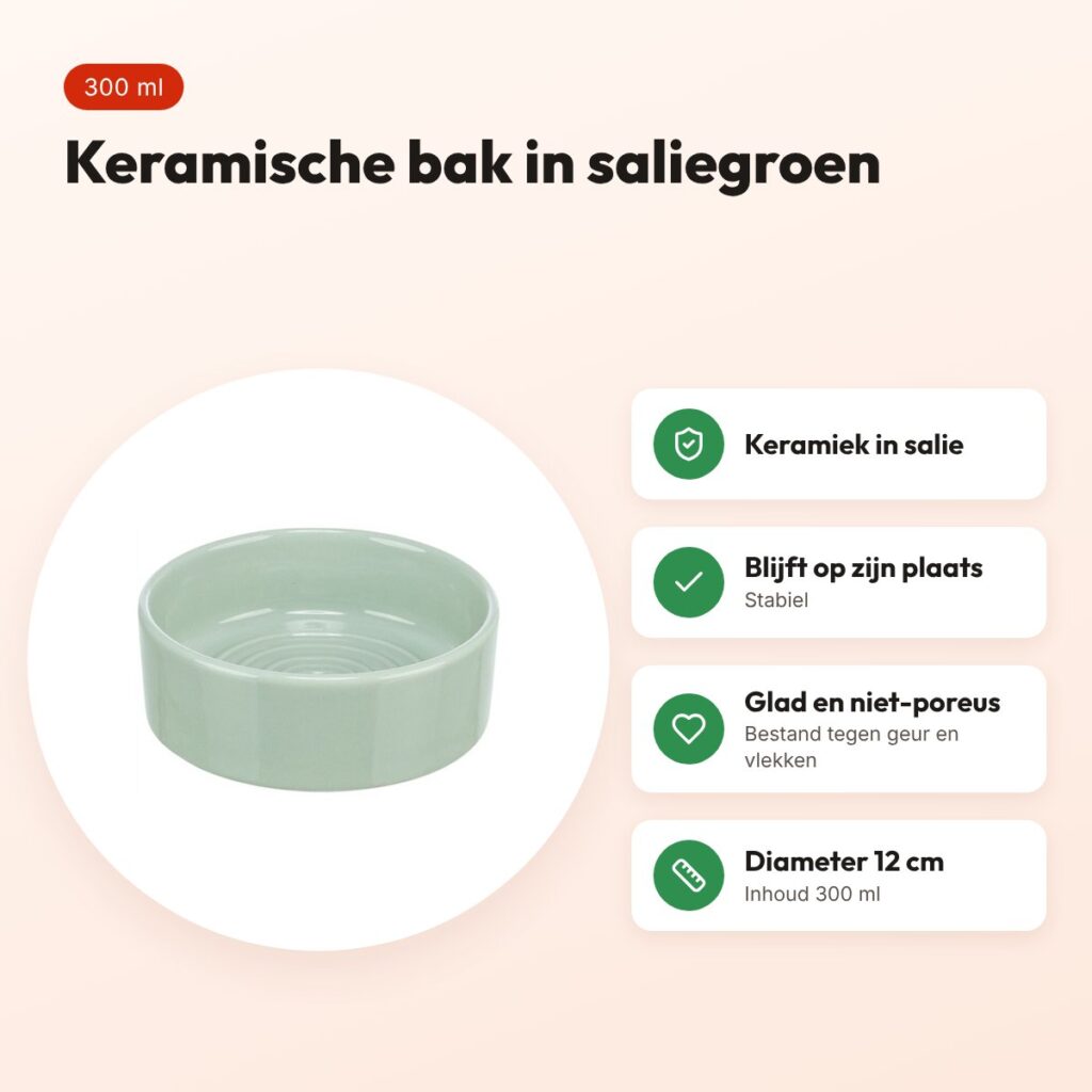 Trixie voerbak en drinkbak Viviana keramiek salie 300 ml 12 cm – voordelen
