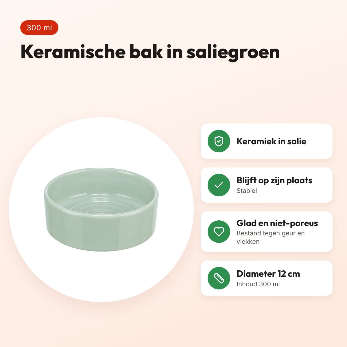Trixie voerbak en drinkbak Viviana keramiek salie 300 ml 12 cm – voordelen