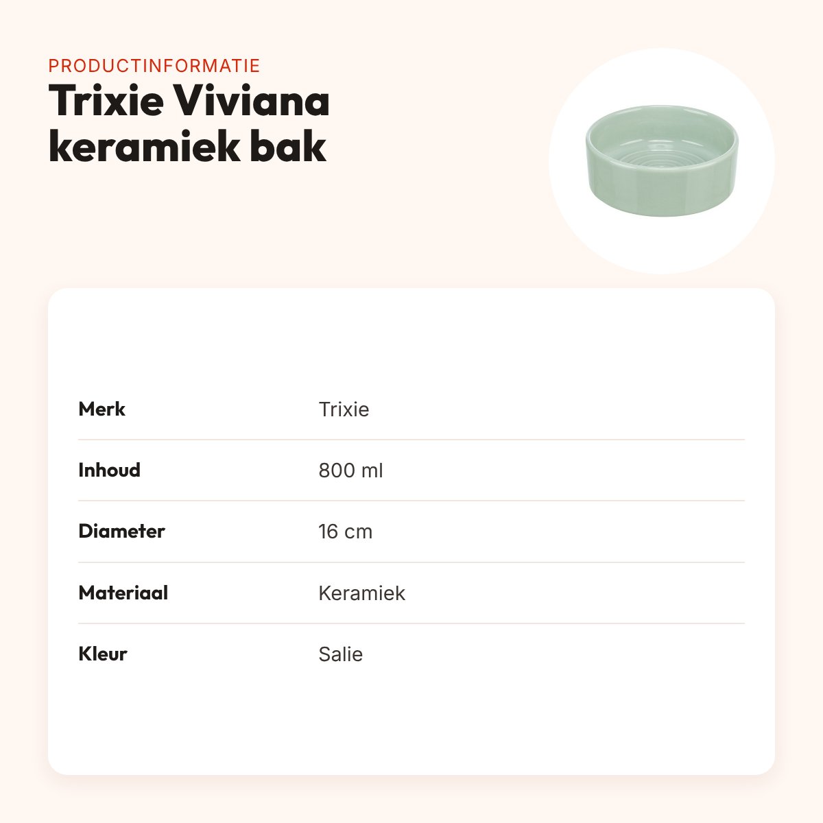 Trixie voerbak en drinkbak Viviana keramiek salie 800 ml 16 cm – productinformatie