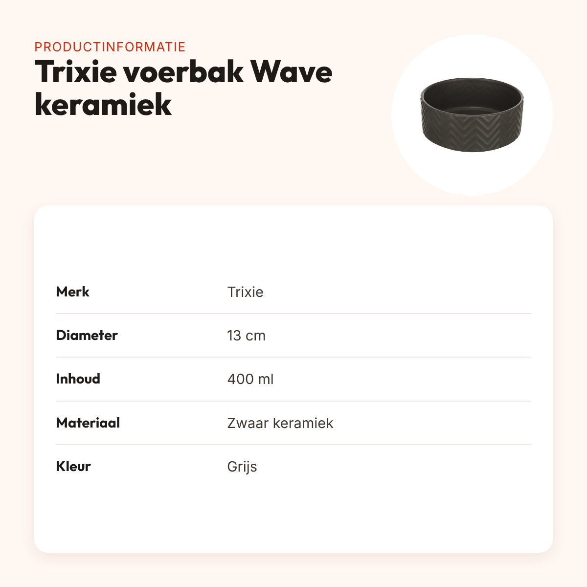 Trixie voerbak en drinkbak Wave keramiek grijs 13 cm 400 ml – productinformatie