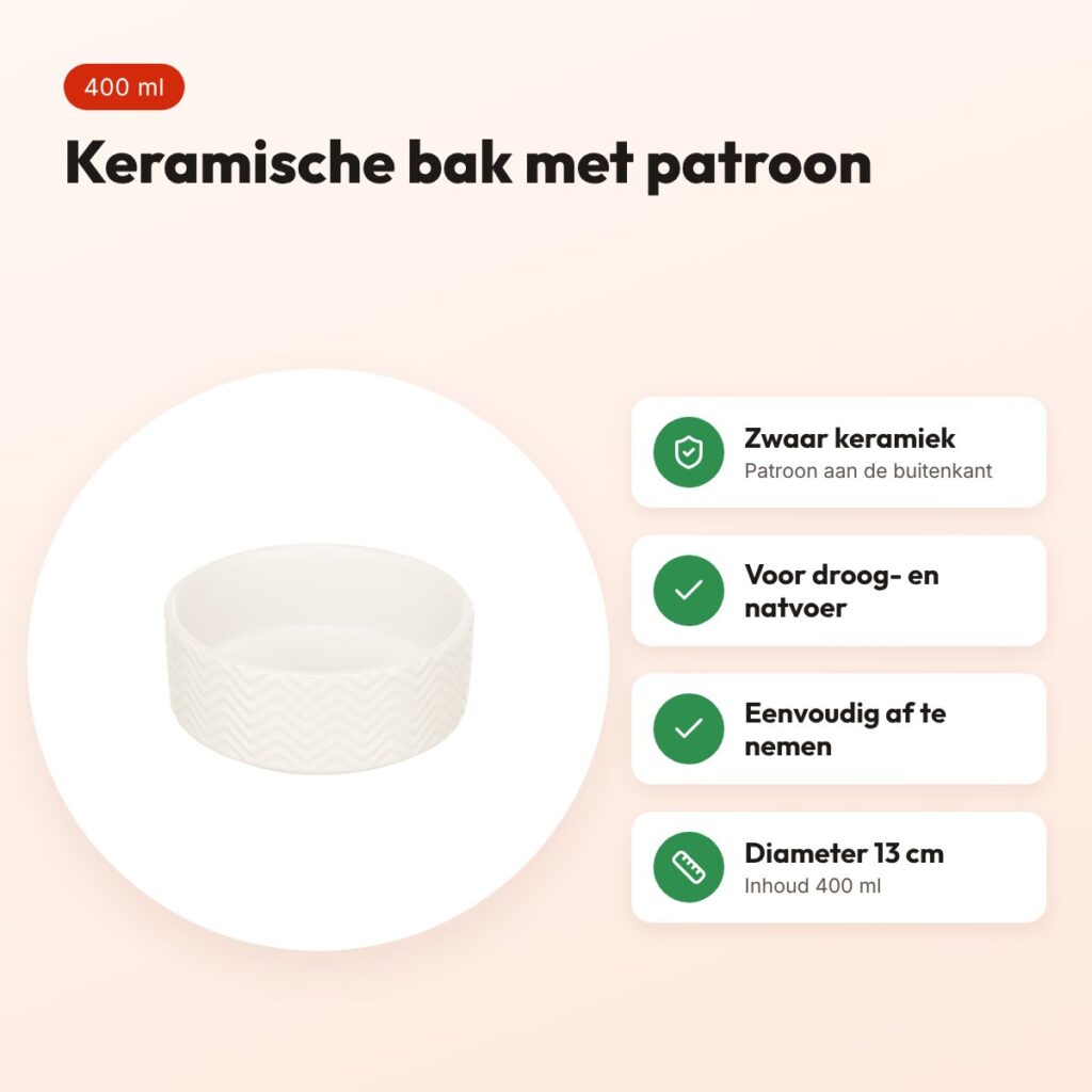 Trixie voerbak en drinkbak Wave keramiek wit 13 cm 400 ml – voor honden – voordelen